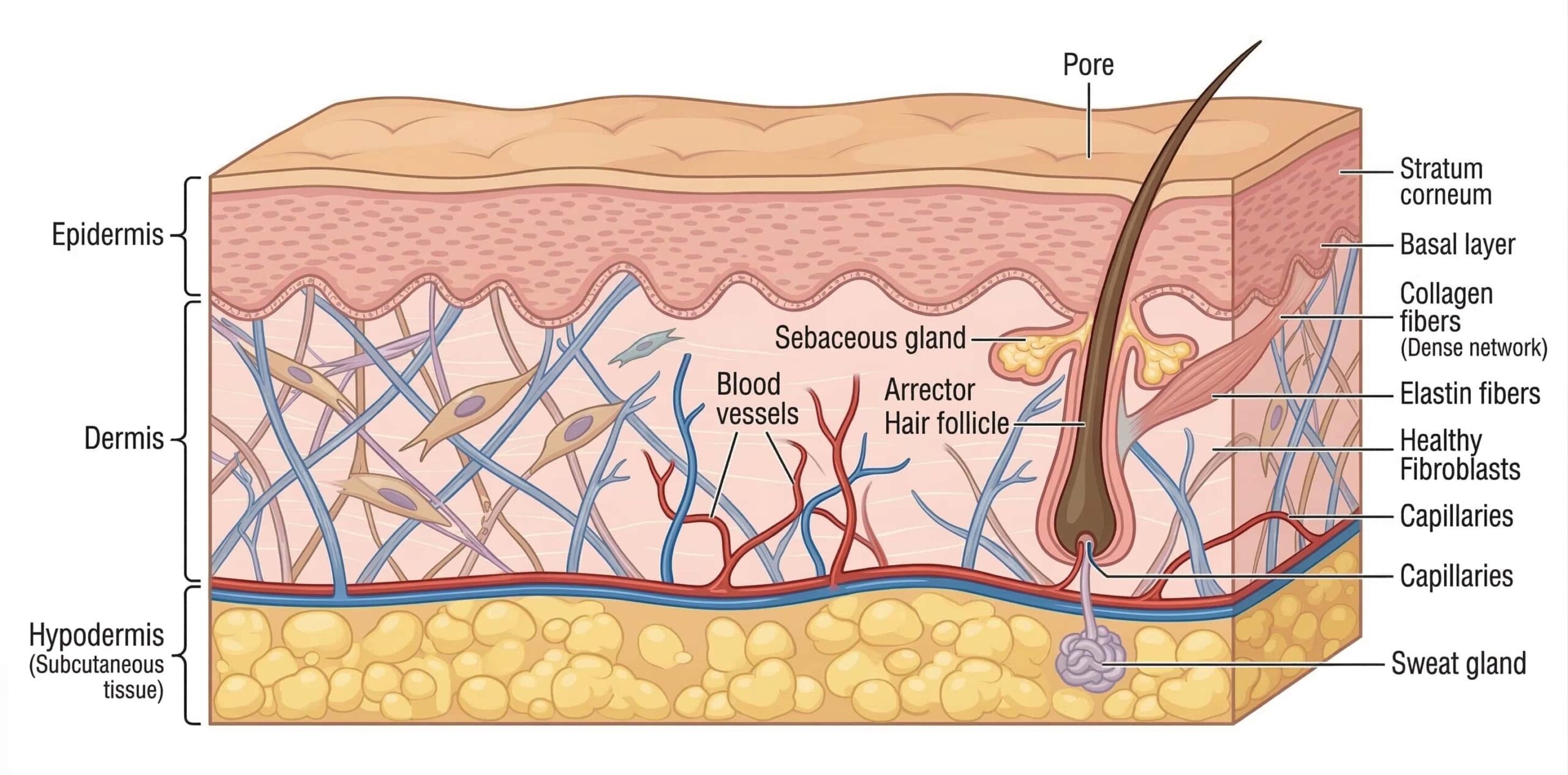 estructura de la piel epidermis dermis hipodermis diagrama científico